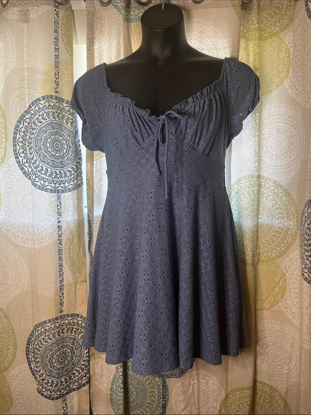 Aéropostale Light Blue Eyelet dress with Tie Detail